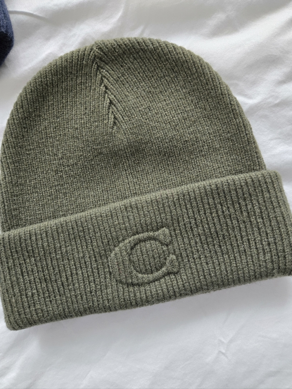 Coach Olive Green Ribbed Cuffed Beanie